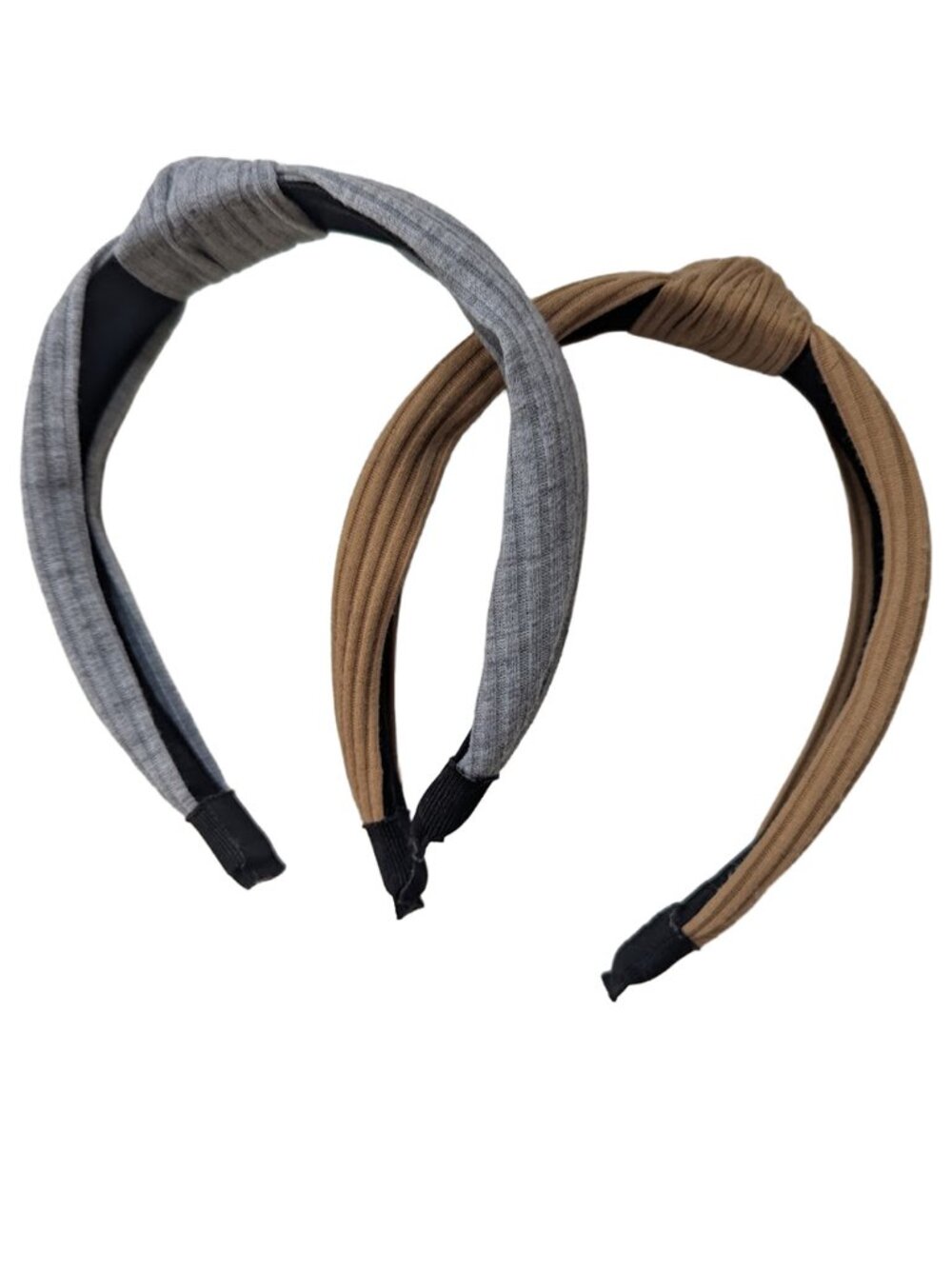 Ribbed Knot Headbands set of 2 Neutral Grey Tan - Picture 4 of 6